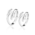 Embrace Motif Couples Adjustable Rings in white gold-plated S925 sterling silver on clean white background