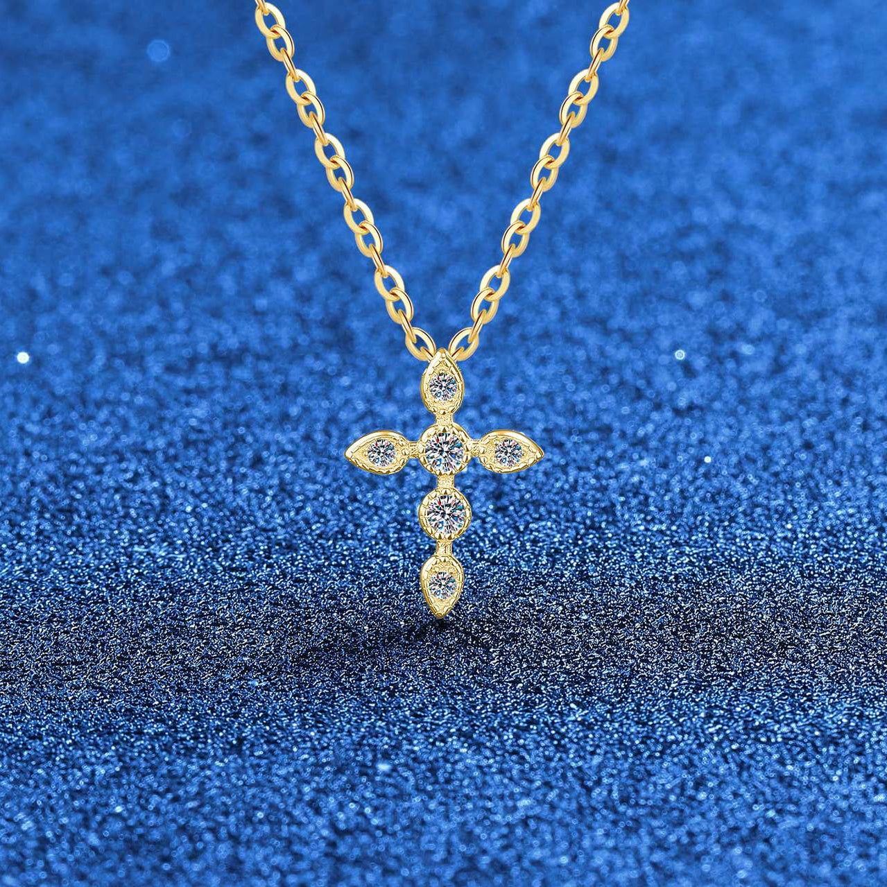 18K yellow gold plated S925 sterling silver moissanite cross necklace