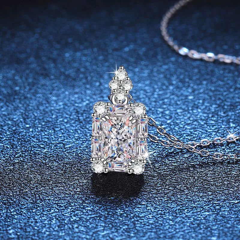 radiant cut moissanite pendant necklace detail view