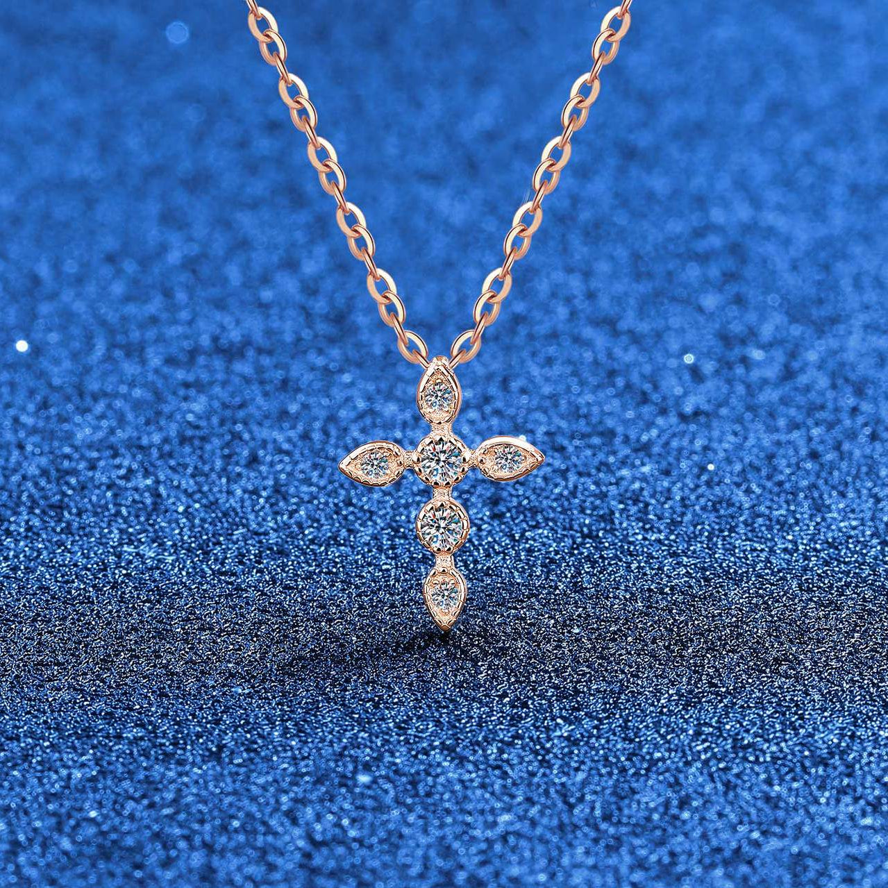 Rose gold plated S925 sterling silver moissanite cross necklace