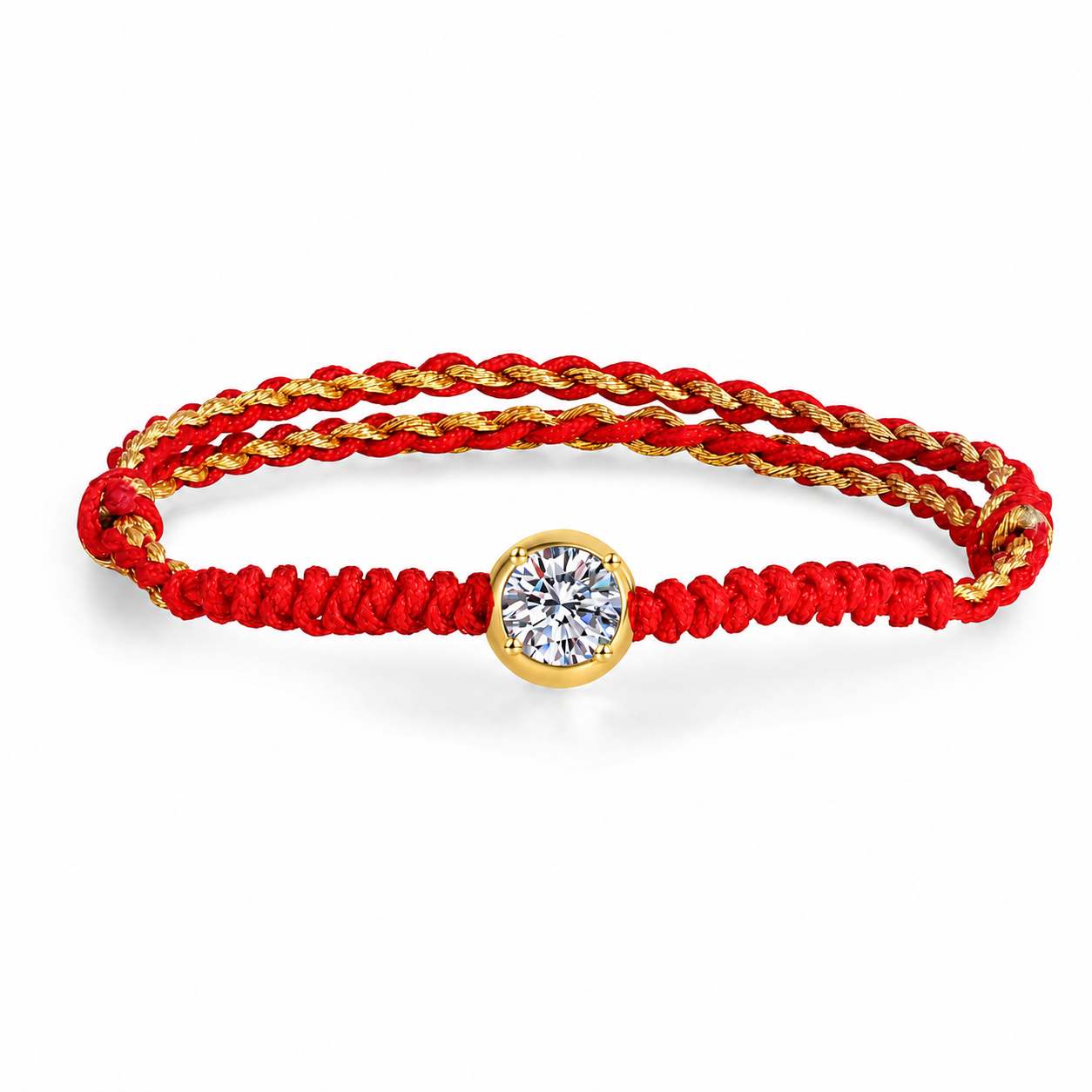 Red Cord Moissanite Bracelet in yellow Gold-Plated S925 Sterling Silver white background product photo
