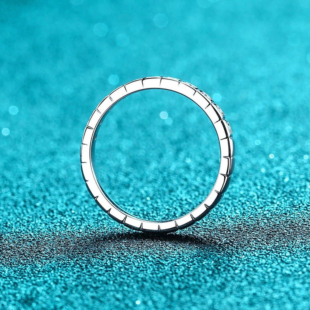 Round Moissanite Eternity Band Ring product view showing moissanite setting and metal finish
