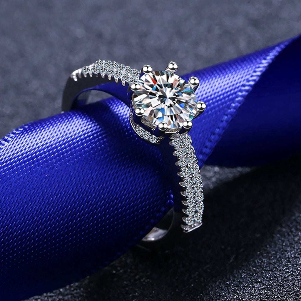 Round Moissanite Pavé Engagement Ring with CZ product view showing moissanite setting and metal finish