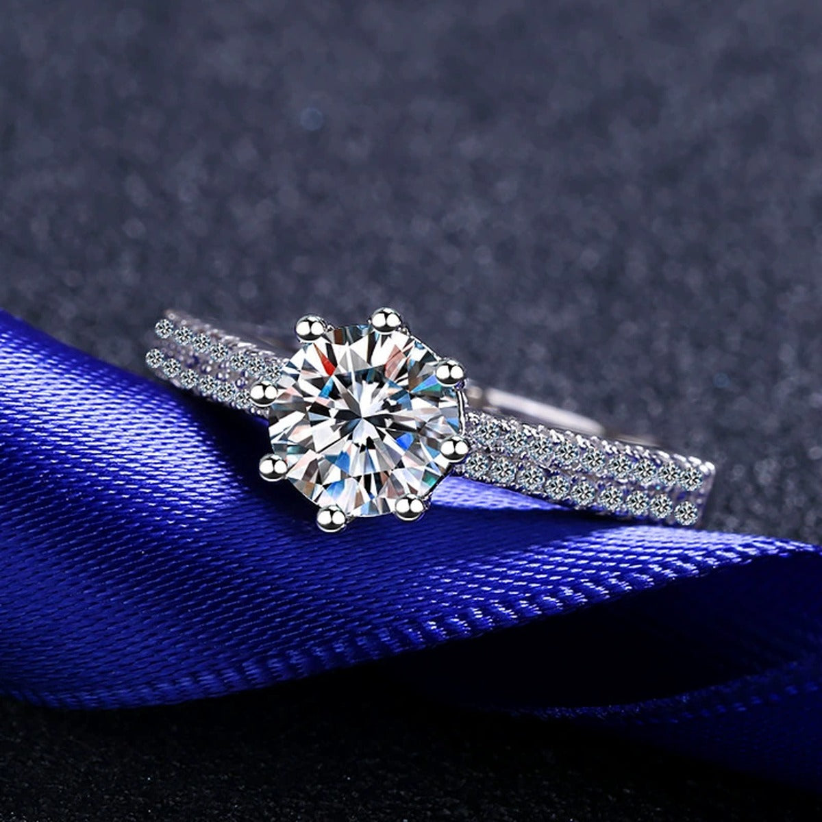 Round Moissanite Pavé Engagement Ring with CZ product view showing moissanite setting and metal finish