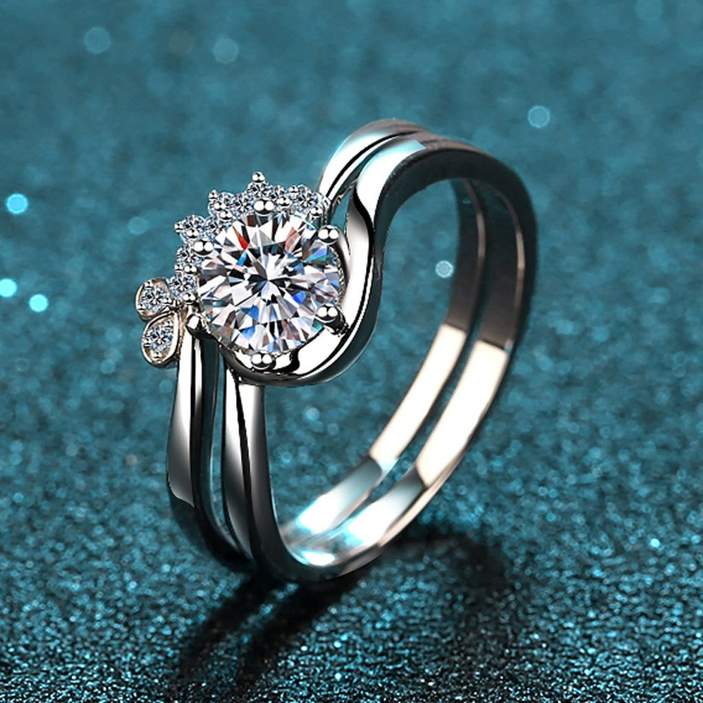 Round Moissanite Stackable Ring Set with CZ product view showing moissanite setting and metal finish