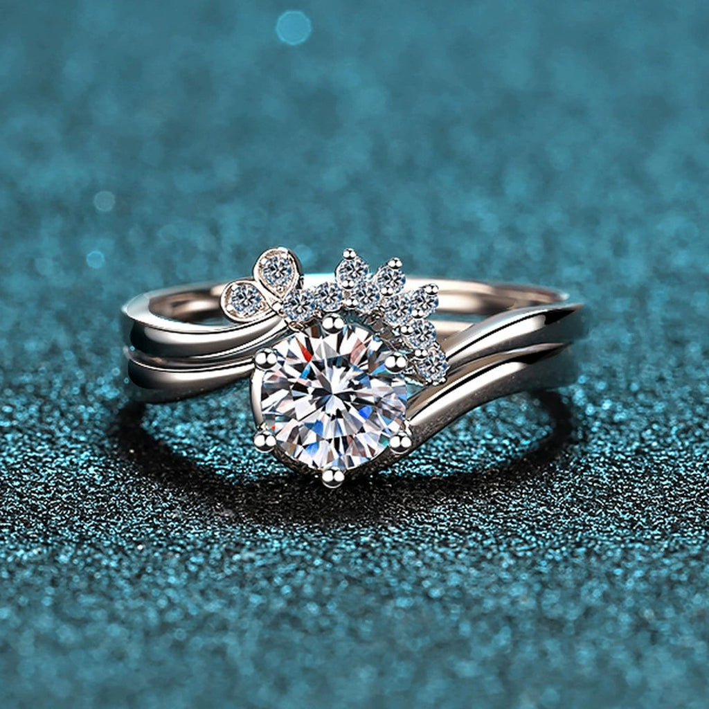 Round Moissanite Stackable Ring Set with CZ product view showing moissanite setting and metal finish