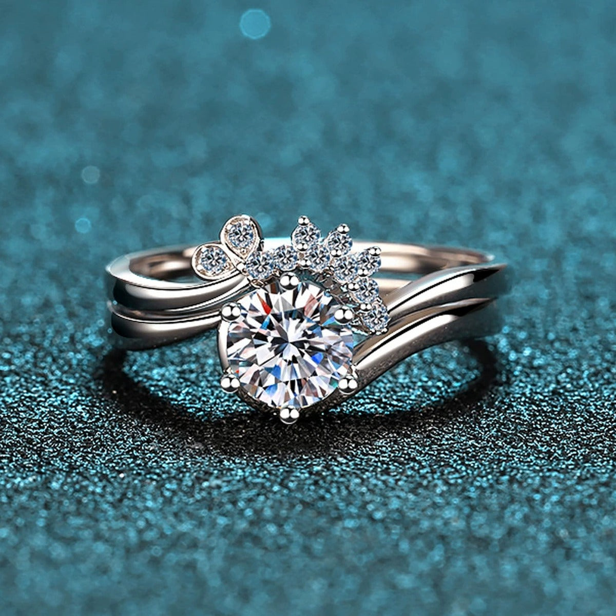 Round Moissanite Stackable Ring Set with CZ product view showing moissanite setting and metal finish