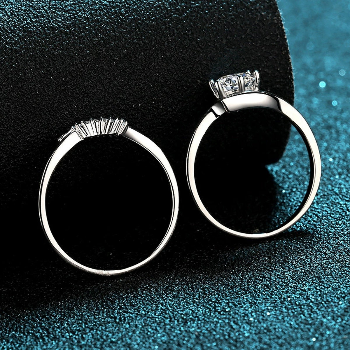 Round Moissanite Stackable Ring Set with CZ product view showing moissanite setting and metal finish