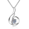 Swirl Moissanite Pendant Necklace in Rhodium-Plated S925 sterling silver on white background showing pendant shape and round moissanite