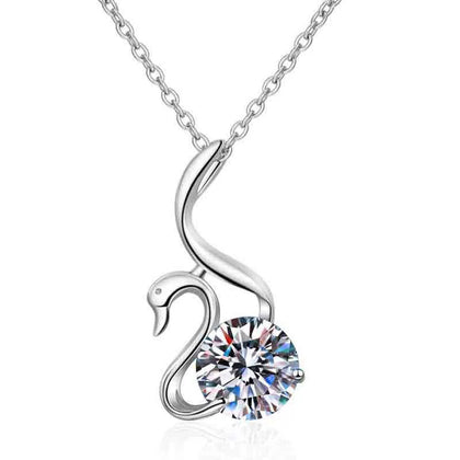 Cat Moissanite Pendant Necklace in Rhodium-Plated S925 sterling silver on white background showing pendant shape and round moissanite