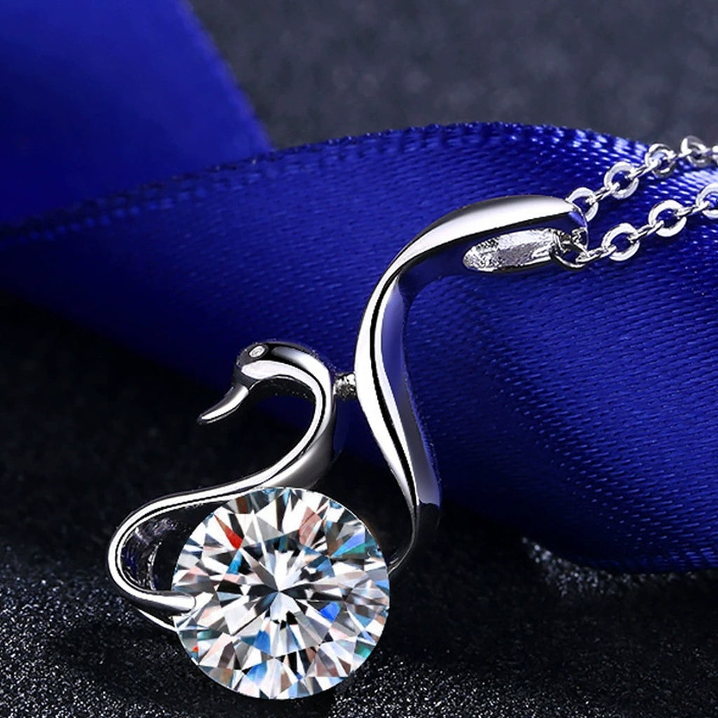 Cat Moissanite Pendant Necklace in Rhodium-Plated S925 sterling silver product scene view showing pendant detail