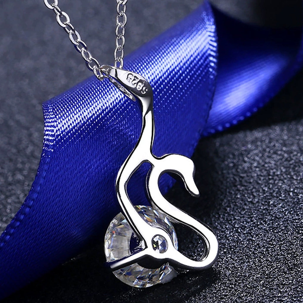 Cat Moissanite Pendant Necklace in Rhodium-Plated S925 sterling silver product scene view showing chain and setting detail