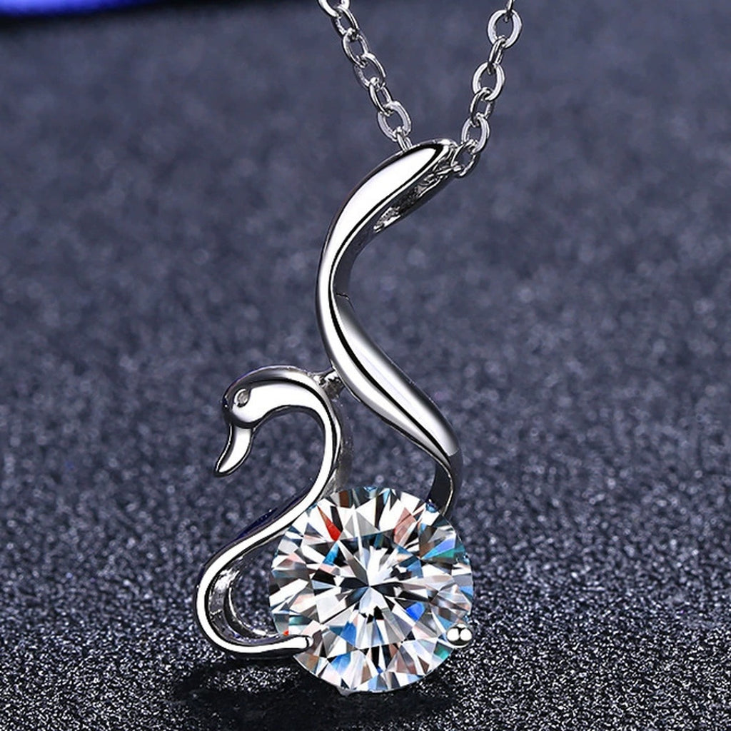 Cat Moissanite Pendant Necklace in Rhodium-Plated S925 sterling silver product scene view showing angled sparkle