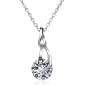 Water Drop Moissanite Pendant Necklace in Rhodium-Plated S925 sterling silver on white background showing pendant shape and round moissanite