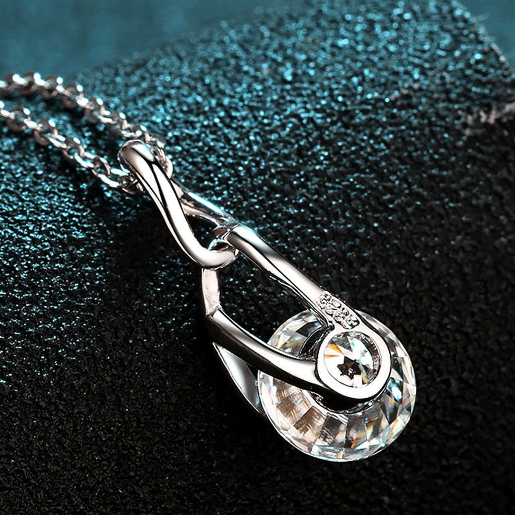 Water Drop Moissanite Pendant Necklace in Rhodium-Plated S925 sterling silver product scene view showing pendant detail