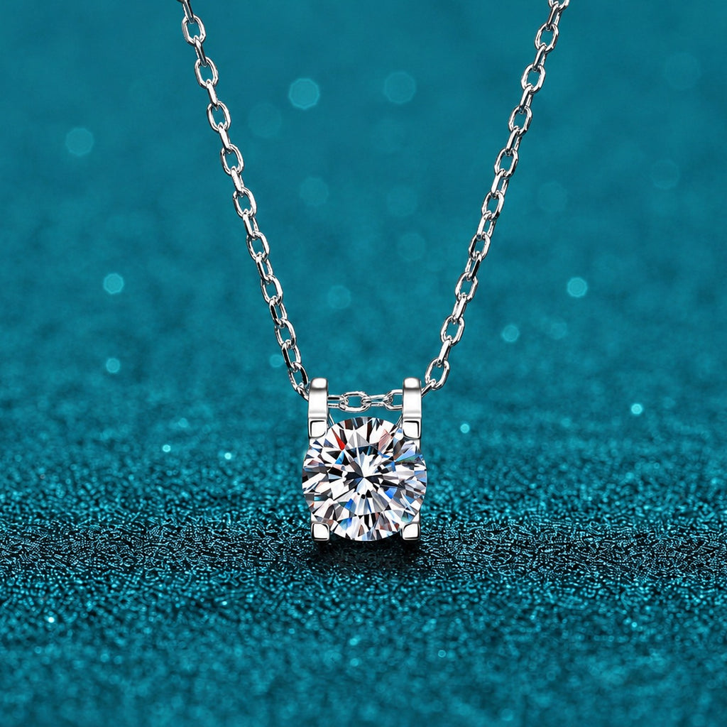 Solitaire and Cross Round Moissanite Pendant Necklace in Rhodium-Plated S925 sterling silver additional product styling view