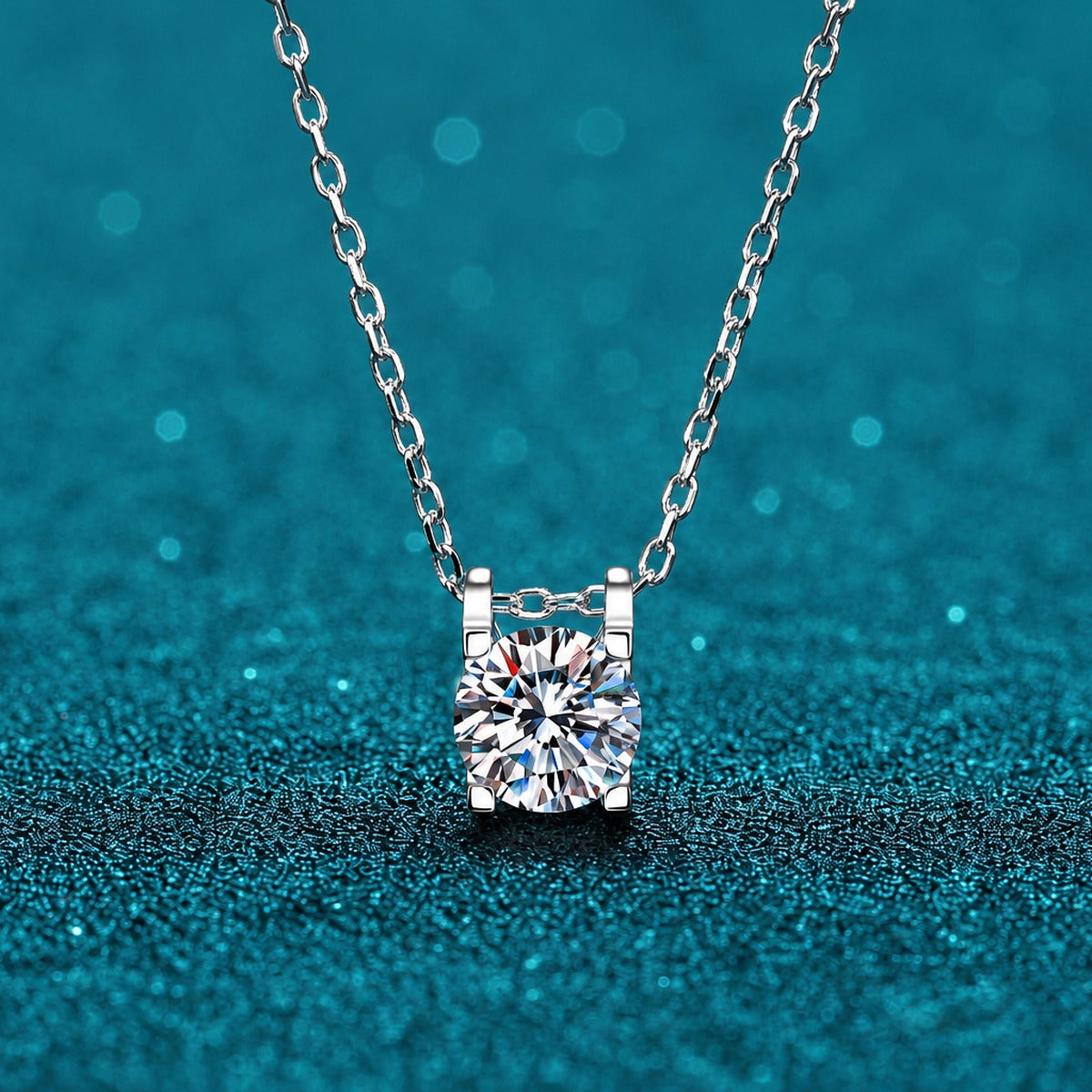 Solitaire and Cross Round Moissanite Pendant Necklace in Rhodium-Plated S925 sterling silver additional product styling view