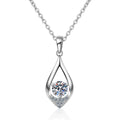 Teardrop Moissanite Pendant Necklace with CZ in Rhodium-Plated S925 sterling silver on white background showing pendant shape and round moissanite
