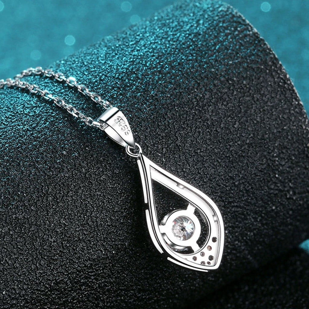 Teardrop Moissanite Pendant Necklace with CZ in Rhodium-Plated S925 sterling silver product scene view showing chain and setting detail