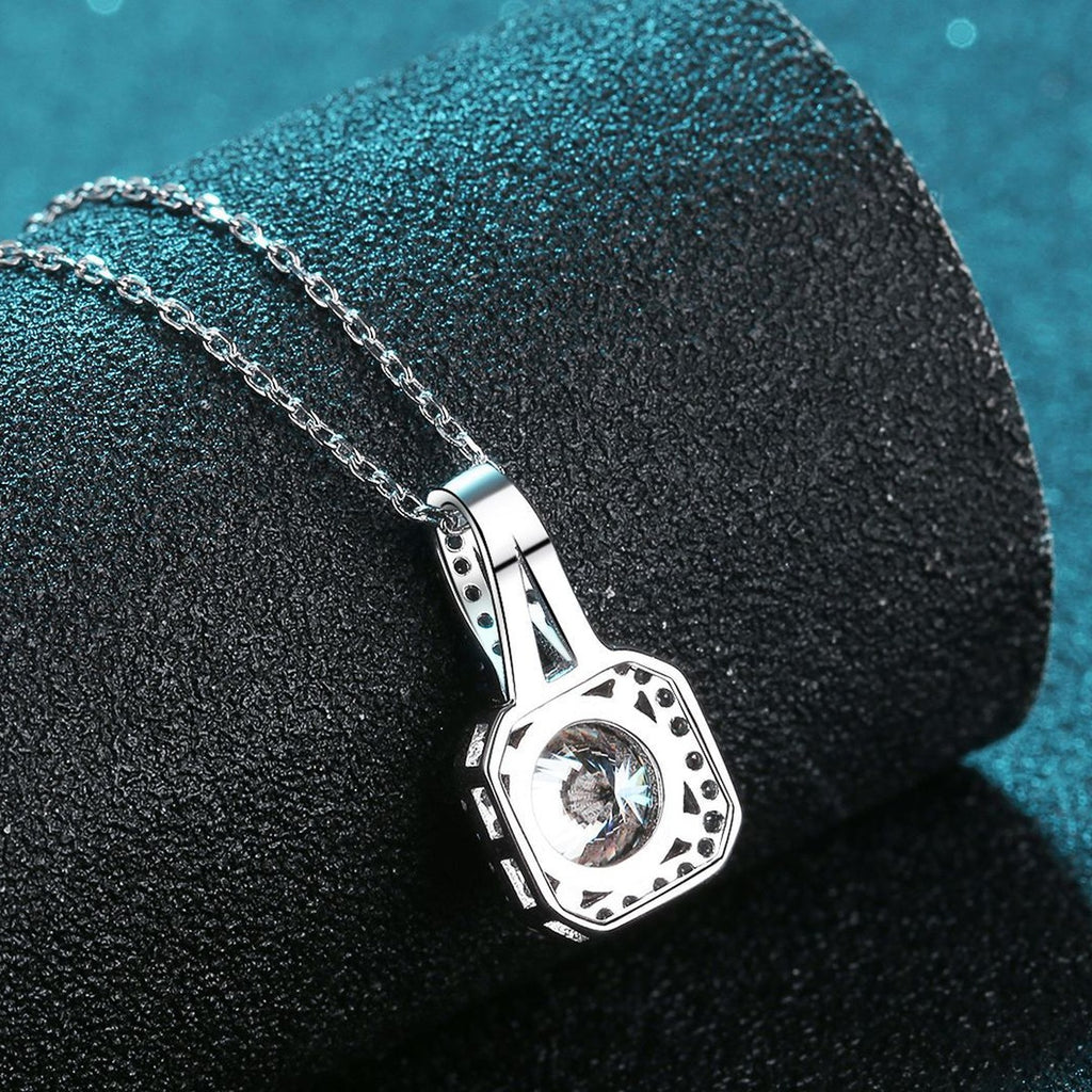 Solitaire Moissanite Pendant Necklace with CZ in Rhodium-Plated S925 sterling silver product scene view showing angled sparkle