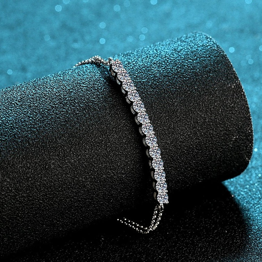 Mini Tennis Moissanite Adjustable Bracelet in Rhodium-Plated S925 sterling silver styled product scene showing stone sparkle and chain detail