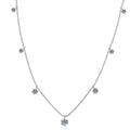 Charm Station Moissanite Necklace with CZ in Rhodium-Plated S925 sterling silver on white background showing pendant shape and round moissanite