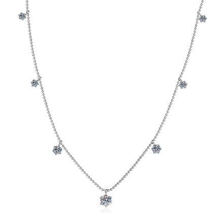 Charm Station Moissanite Necklace with CZ in Rhodium-Plated S925 sterling silver on white background showing pendant shape and round moissanite