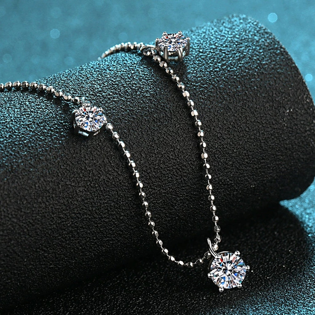 Charm Station Moissanite Necklace with CZ in Rhodium-Plated S925 sterling silver product scene view showing pendant detail