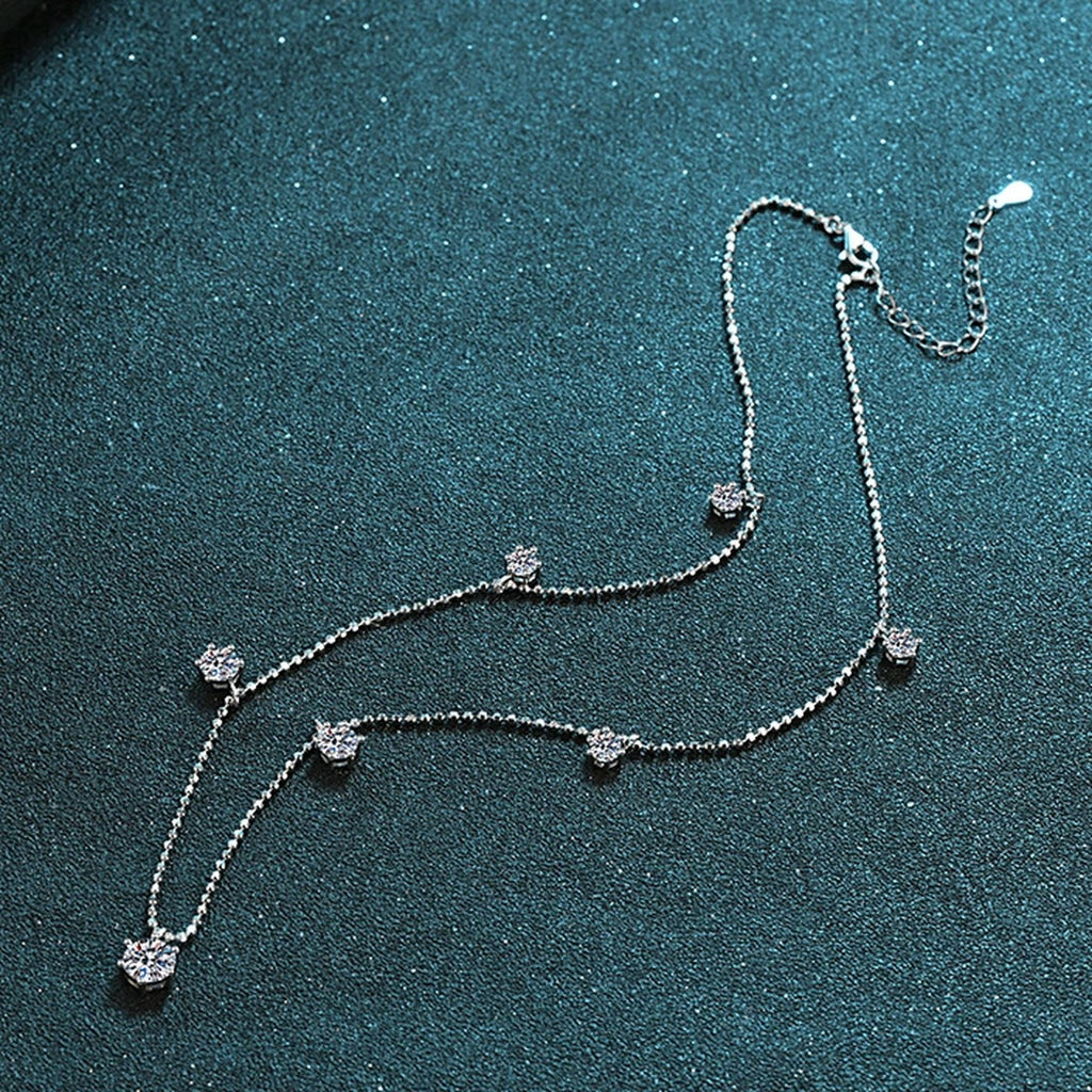 Charm Station Moissanite Necklace with CZ in Rhodium-Plated S925 sterling silver product scene view showing chain and setting detail