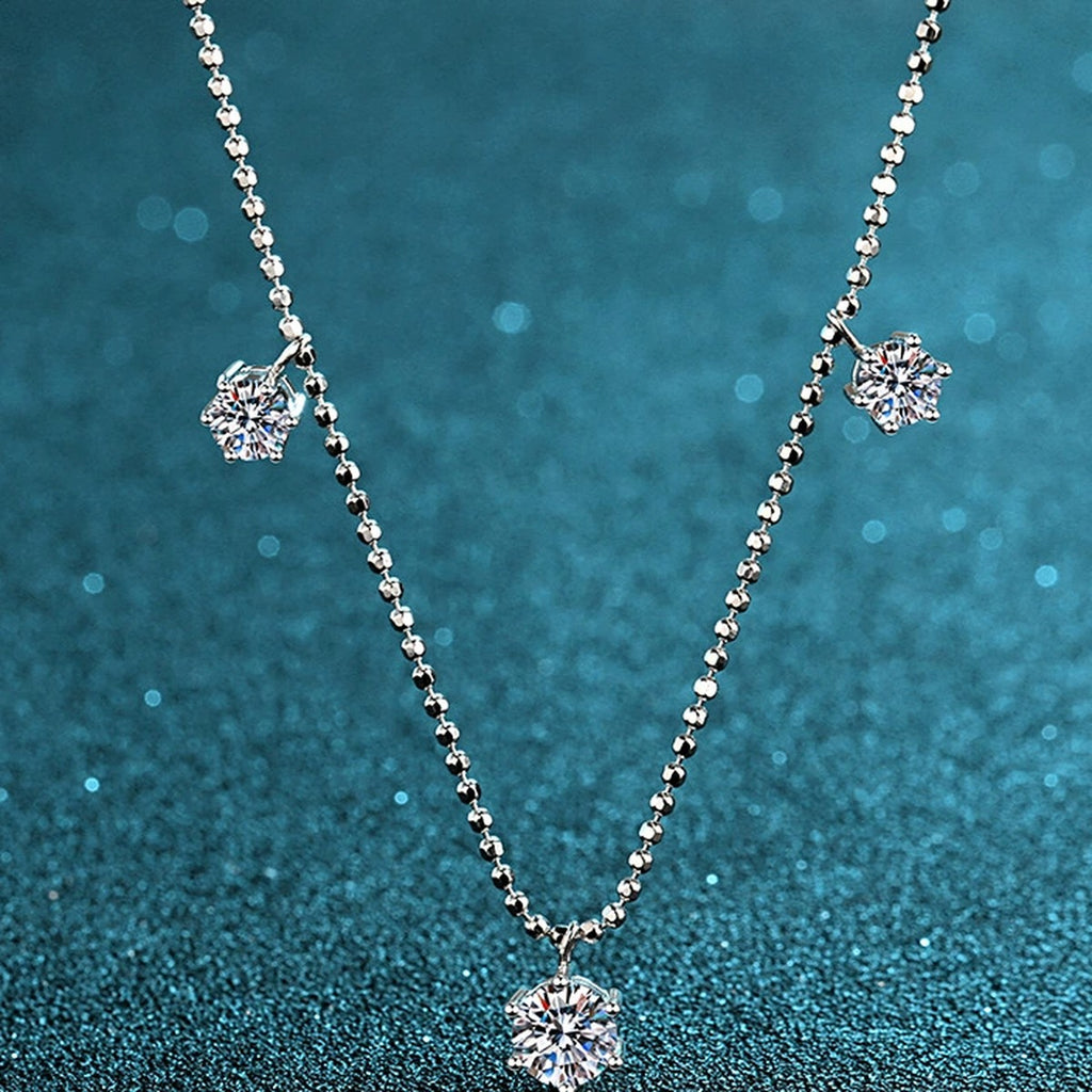 Charm Station Moissanite Necklace with CZ in Rhodium-Plated S925 sterling silver product scene view showing angled sparkle
