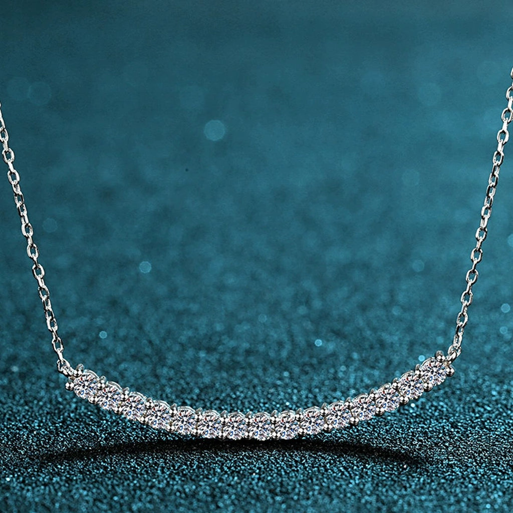 Curved Bar Moissanite Necklace in Rhodium-Plated S925 sterling silver product scene view showing pendant detail