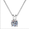 Solitaire Moissanite Pendant Necklace in Rhodium-Plated S925 sterling silver on white background showing pendant shape and round moissanite