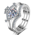 Round Moissanite Stackable Ring Set with CZ in rhodium-plated S925 sterling silver on clean white background
