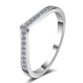Slim Moissanite Band Ring in Rhodium-Plated S925 Sterling Silver clean white background product photo showing the ring silhouette and moissanite setting
