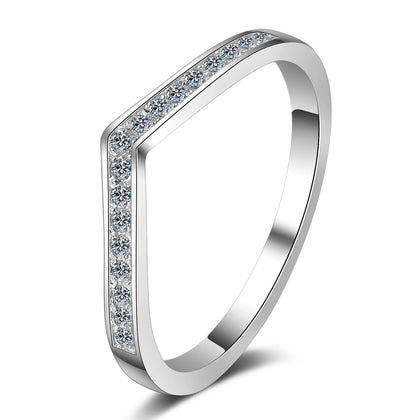 Slim Moissanite Band Ring in Rhodium-Plated S925 Sterling Silver clean white background product photo showing the ring silhouette and moissanite setting
