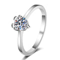 Round Moissanite Adjustable Ring in rhodium-plated S925 sterling silver on clean white background
