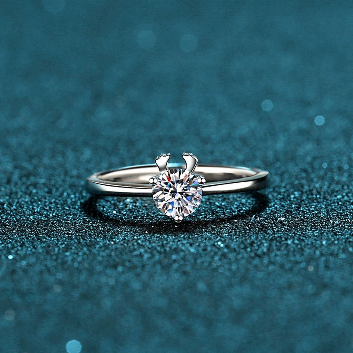 Round Moissanite Adjustable Ring product view showing moissanite setting and metal finish