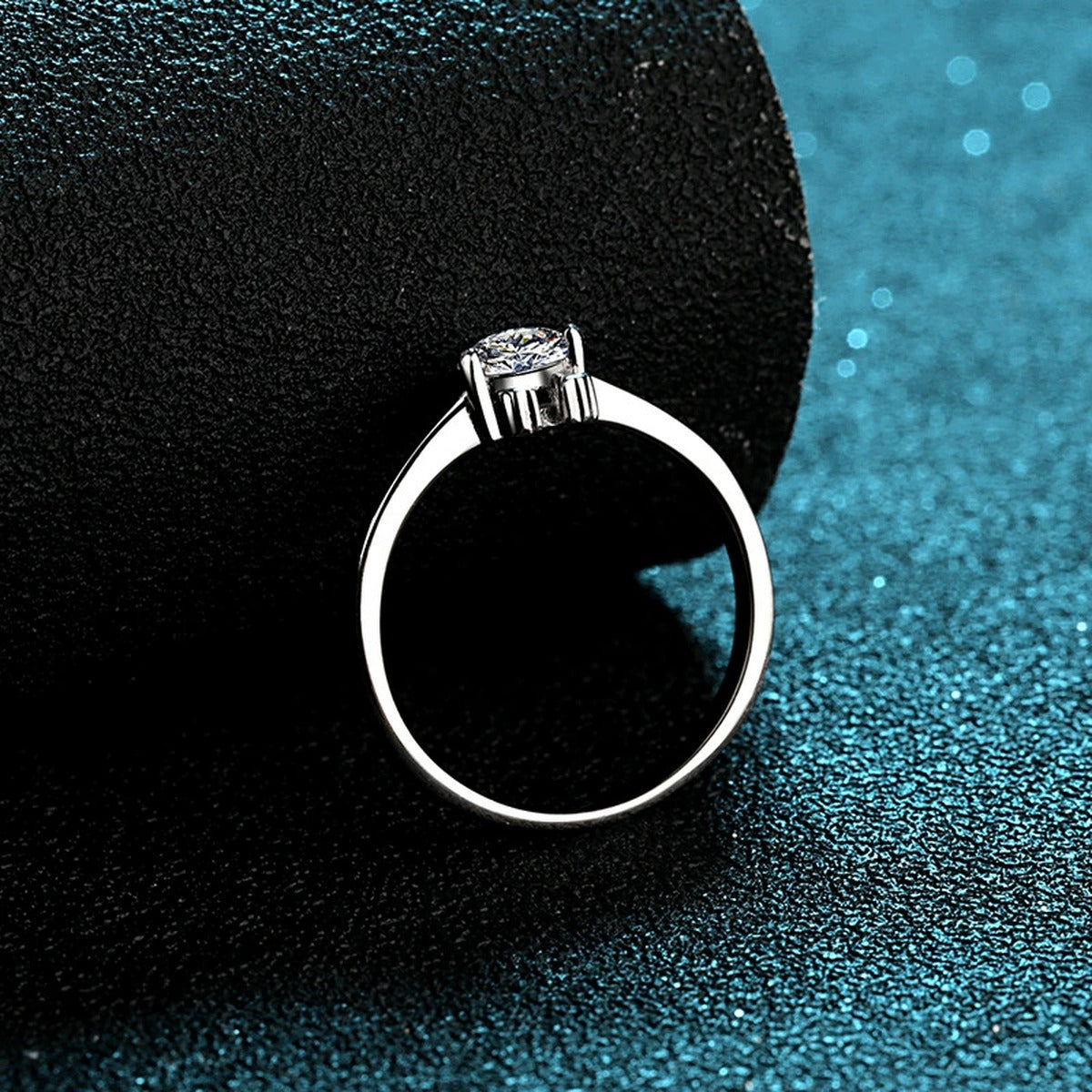 Round Moissanite Adjustable Ring product view showing moissanite setting and metal finish