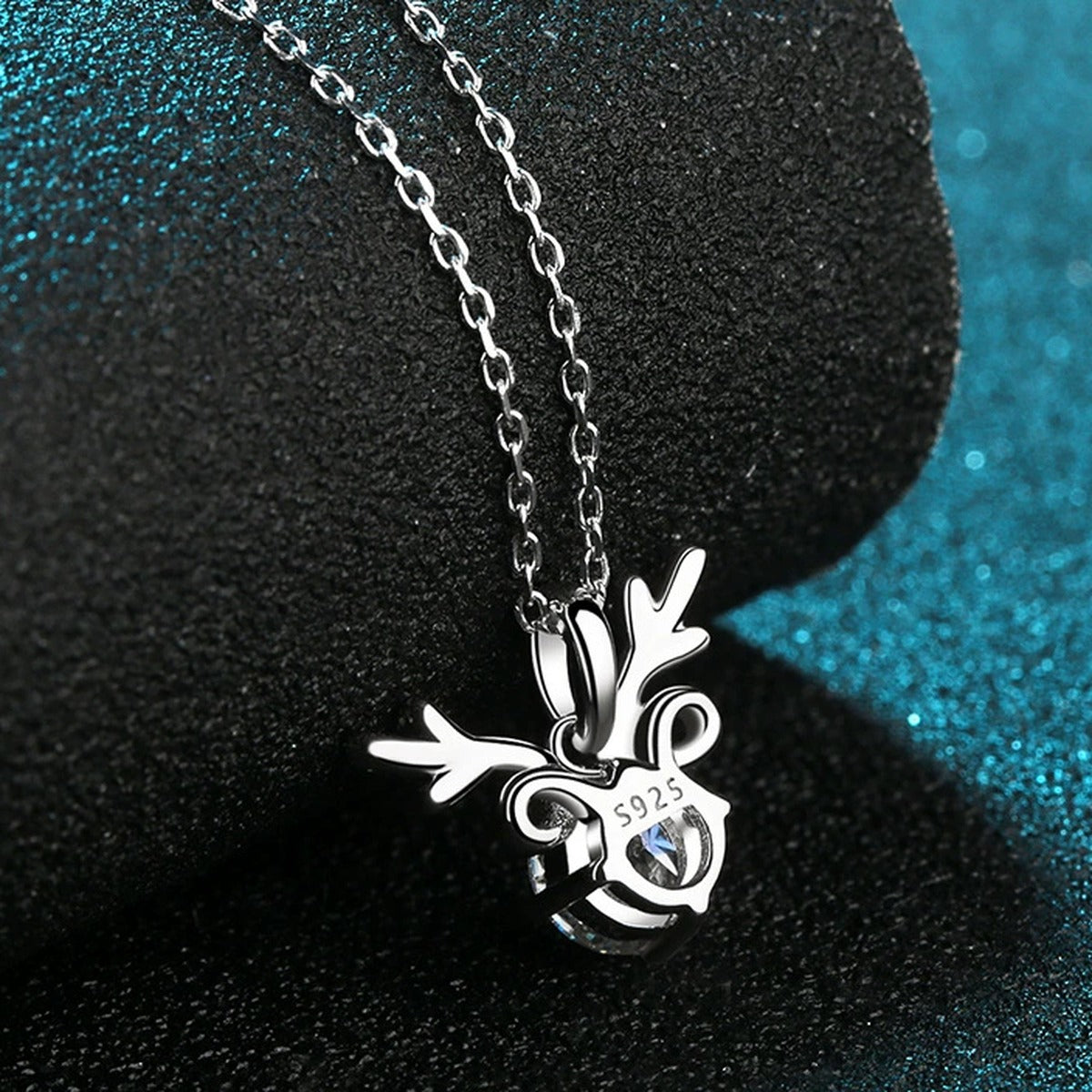 Deer Antler Moissanite Pendant Necklace with CZ in Rhodium-Plated S925 sterling silver product scene view showing angled sparkle