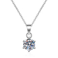 Solitaire Moissanite Pendant Necklace in Rhodium-Plated S925 sterling silver on white background showing pendant shape and round moissanite