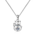 Cat Moissanite Pendant Necklace with CZ in Rhodium-Plated S925 sterling silver on white background showing pendant shape and round moissanite