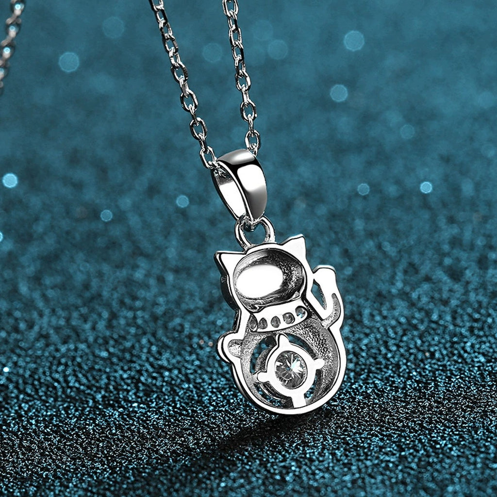 Cat Moissanite Pendant Necklace with CZ in Rhodium-Plated S925 sterling silver product scene view showing pendant detail