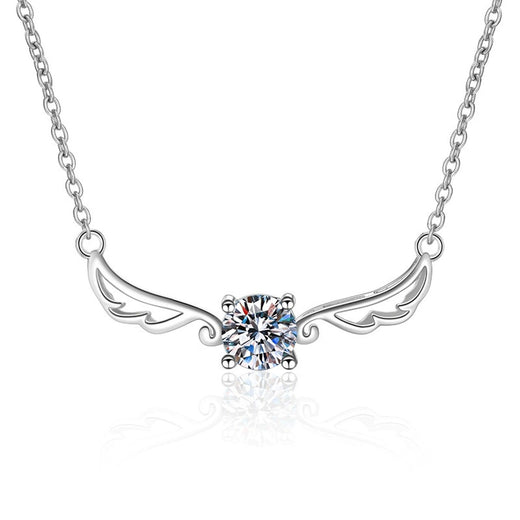 Angel Wing Moissanite Pendant Necklace in Rhodium-Plated S925 Sterling Silver
