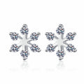 Snowflake Moissanite Stud Earrings in Rhodium-Plated S925 sterling silver white background product photo showing the pair, stone shape, and stud earrings silhouette