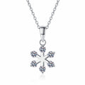 Snowflake Moissanite Pendant Necklace in Rhodium-Plated S925 sterling silver white background product photo showing snowflake pendant with small round moissanite points