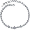Four-Leaf Clover Moissanite Tennis Bracelet in Rhodium-Plated S925 sterling silver white background product photo showing bracelet shape and moissanite setting