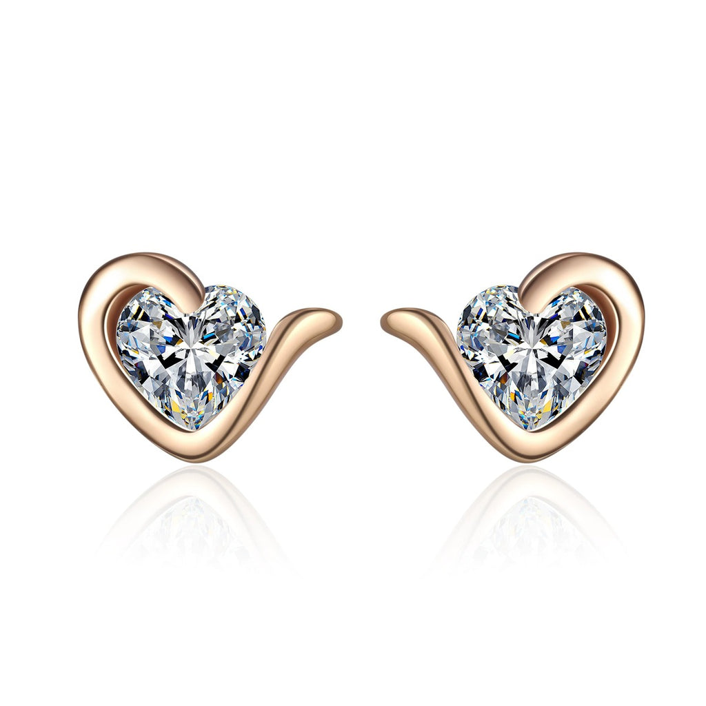 Heart Moissanite Stud Earrings in Champion Gold-Plated S925 sterling silver white background product photo showing the pair, stone shape, and stud earrings silhouette