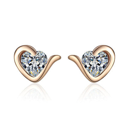 Heart Moissanite Stud Earrings in Champion Gold-Plated S925 sterling silver white background product photo showing the pair, stone shape, and stud earrings silhouette