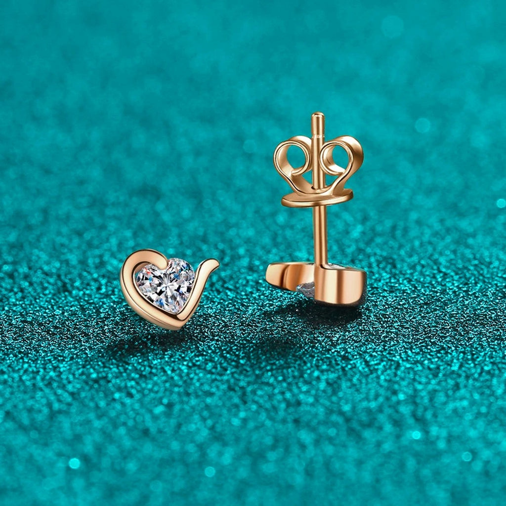 Heart Moissanite Stud Earrings in Champion Gold-Plated S925 sterling silver product scene view showing front sparkle