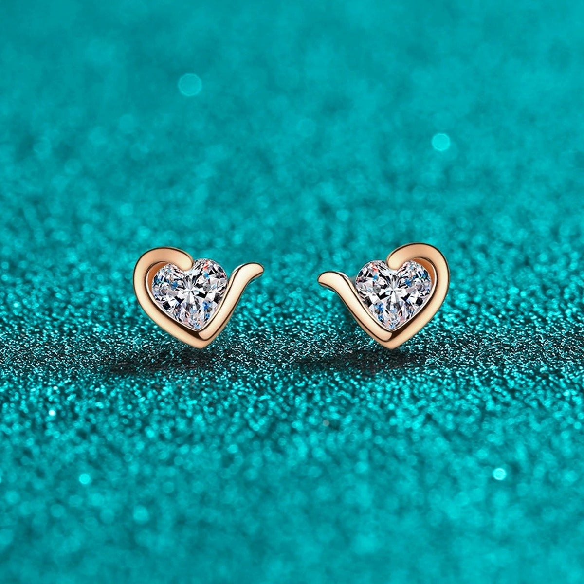 Heart Moissanite Stud Earrings in Champion Gold-Plated S925 sterling silver product scene view showing side profile